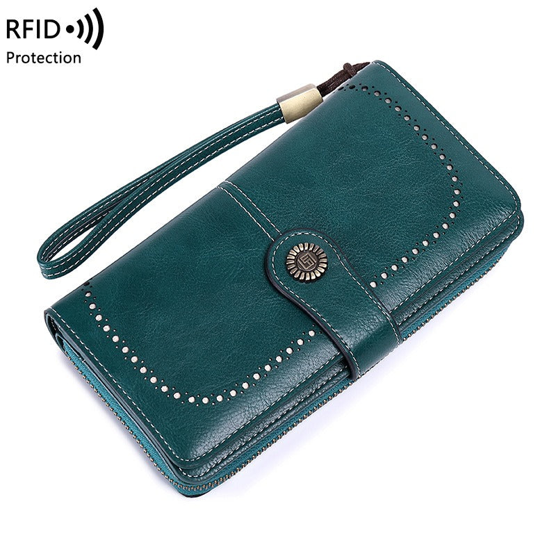 RFID Antimagnetic Wallet Long Zipper Women's Wallet Leather Wallet