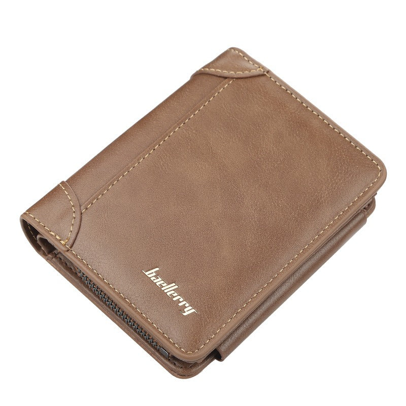 Wallet Men's Short Multi Card Position Three Fold Zipper