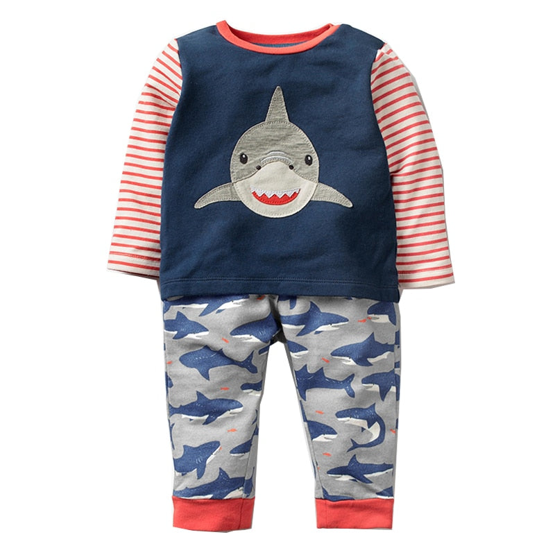 Boys Set with Animal Applique Sweatshirt+Pants Autumn Winter