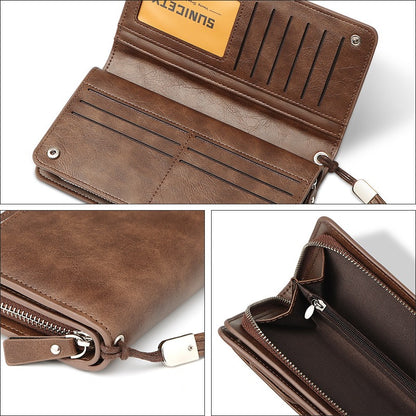 Anti Theft Brush Large Capacity Long Men's Business Wallet Zipper Multi-Functional Mobile Phone Bag