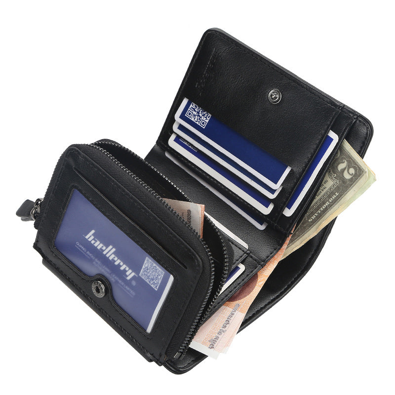 Wallet Men's Short Multi Card Position Three Fold Zipper