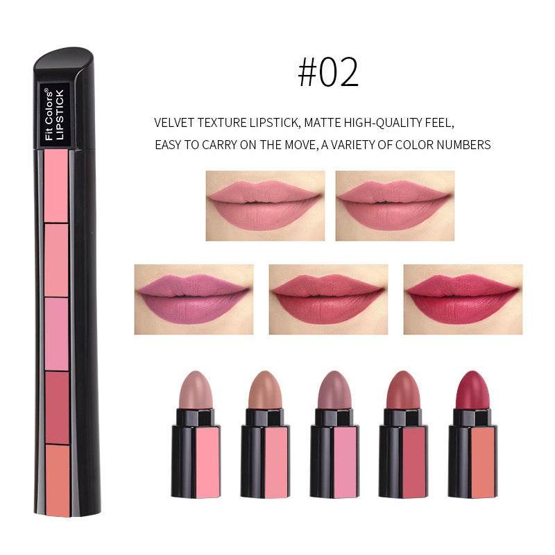 5 Colors Matte Velvet Lipstick Waterproof Sweatproof Lip Gloss Duration