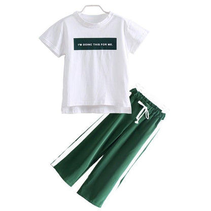 Girls Clothing Sets Summer Short Sleeve T-Shirt+Pants 2 Pcs