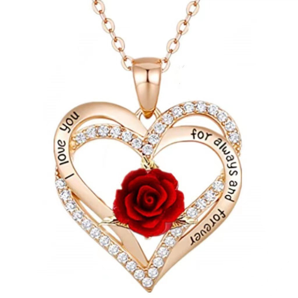 Double-layer heart-shaped pendant with roses