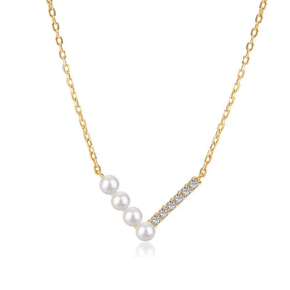 925 Sterling Silver V-shaped Pearl Zircon Necklace