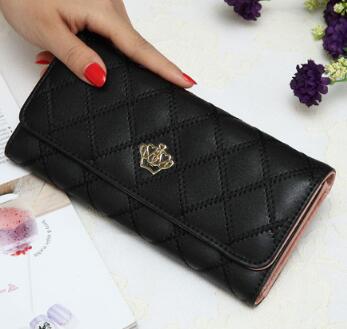 Women wallets metal crown PU leather flip up card holder purse