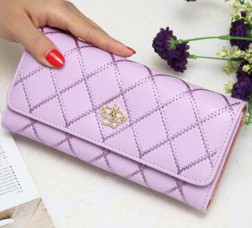 Women wallets metal crown PU leather flip up card holder purse