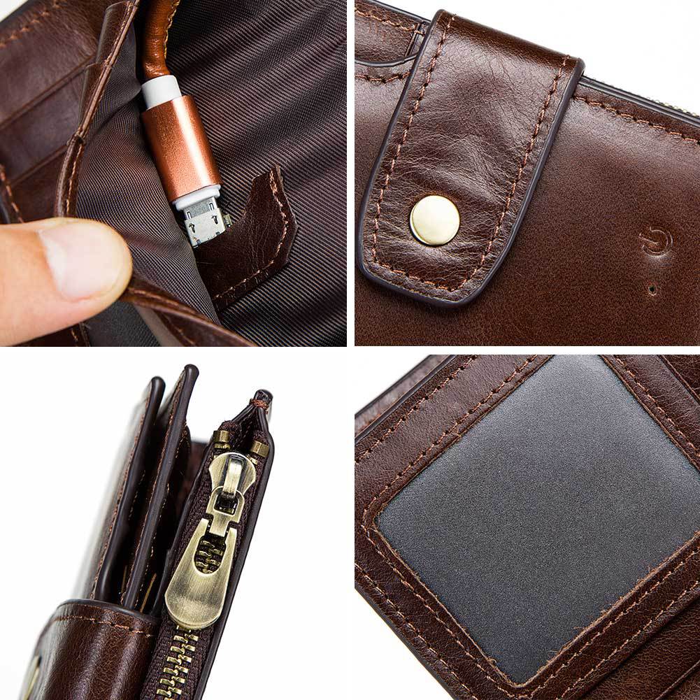 Smart Anti-Lost Wallet Men's Leather Wallet RFID Anti-theft Brush Coin Purse Bluetooth Link Multifunctional