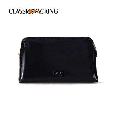 Simple Black Cosmetic Bag Waterproof Mirror Leather