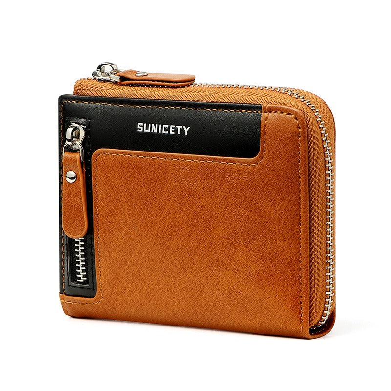 Wallet Men's Fashionable Leather Zipper  Multi Card Function ID Card Bag