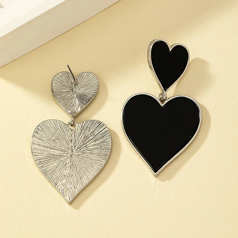 Black Resin  Heart  Earrings For Women