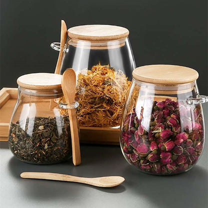 Kitchen Glass Jar Glass Spice .Storage Container With Spoon