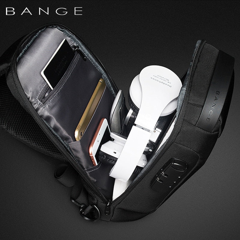 BANGE Hot Chest Bag New Anti-thief Men Crossbody Bag Waterproof Shoulder Bags USB Charging Short Trip For Male Travel Pack