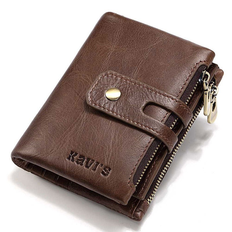 Leather Wallet KAVIS Fashion Short Men's Wallet Double Zipper