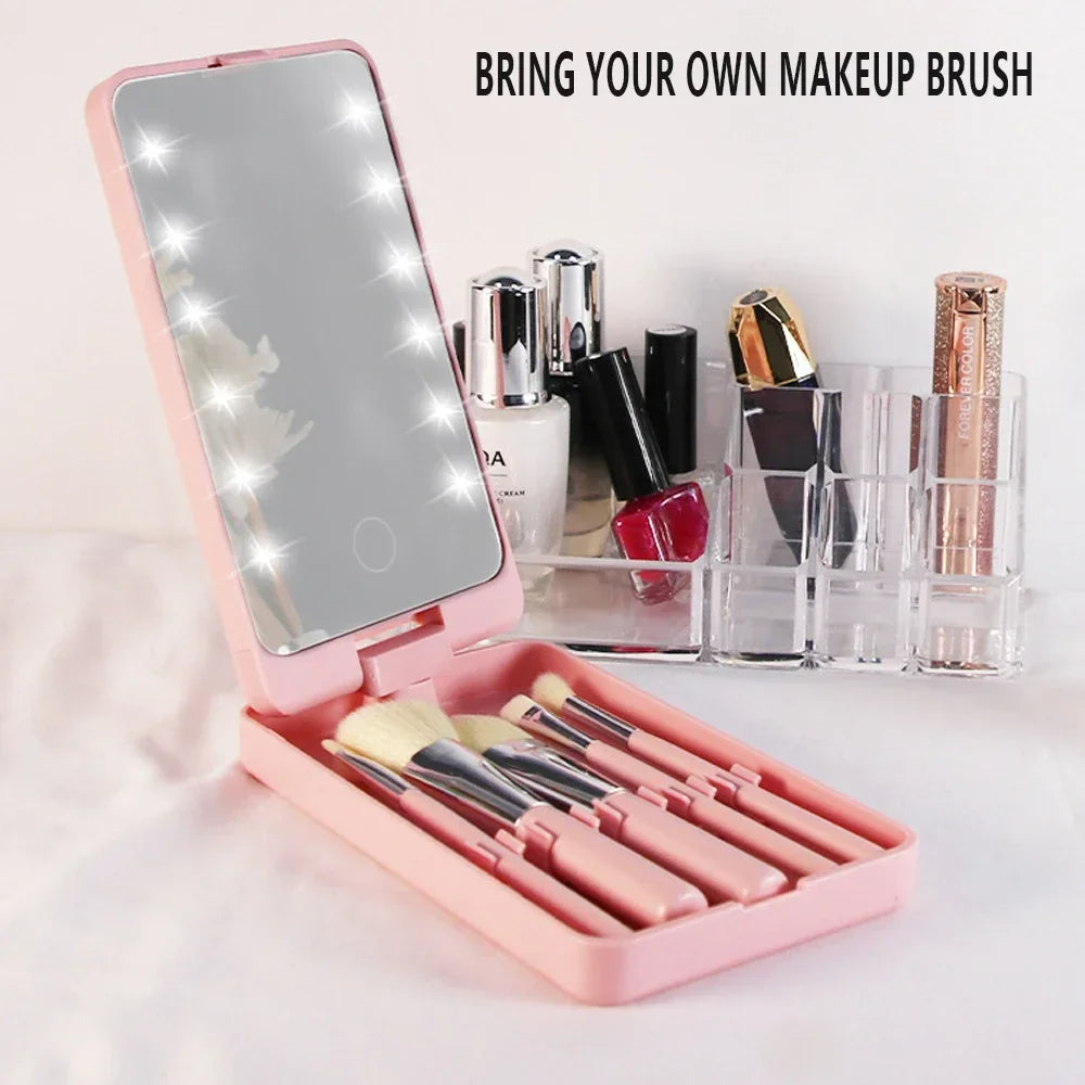 LED Folding Rotating Cosmetic Mirror Box with Brush