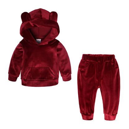 Boys And Girls Suits Sports And Leisure Velvet Two-Piece