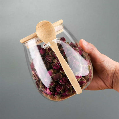 Kitchen Glass Jar Glass Spice .Storage Container With Spoon