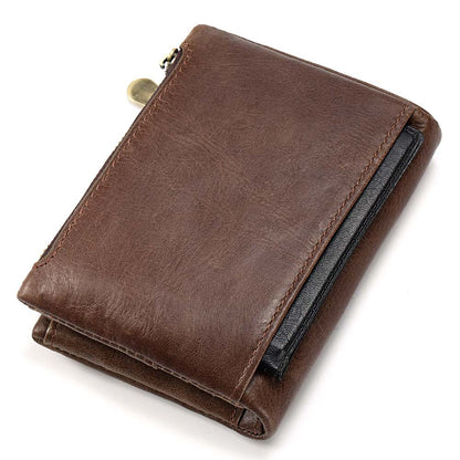 Leather Wallet KAVIS Fashion Short Men's Wallet Double Zipper