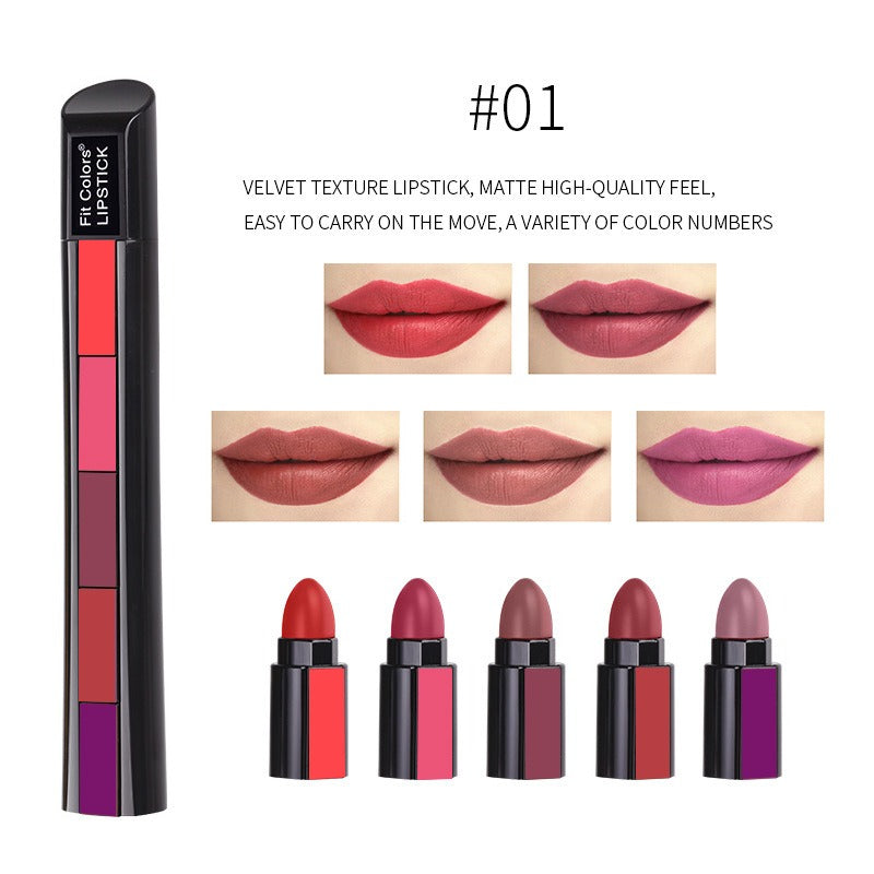 5 Colors Matte Velvet Lipstick Waterproof Sweatproof Lip Gloss Duration