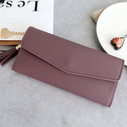 Leather Wallets Women Long Tassel Luxury Clutch