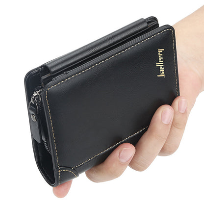 Wallet Men's Short Multi Card Position Three Fold Zipper