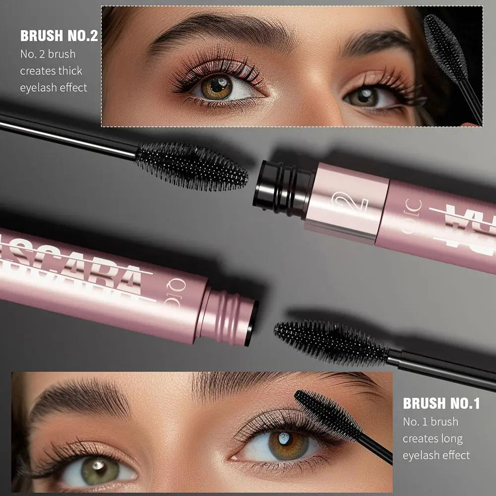 Double Head Black Mascara Waterproof Lengthens Extension Eyelashes Volume 5D Silk Fiber Mascara