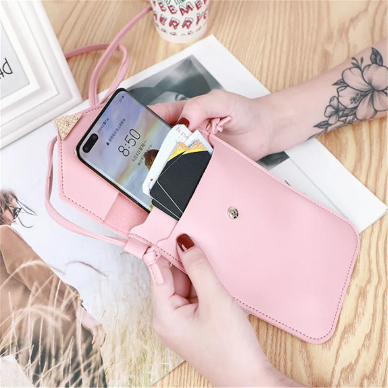 Women's crossbody bag.  Pu leather touch screen mobile wallet female