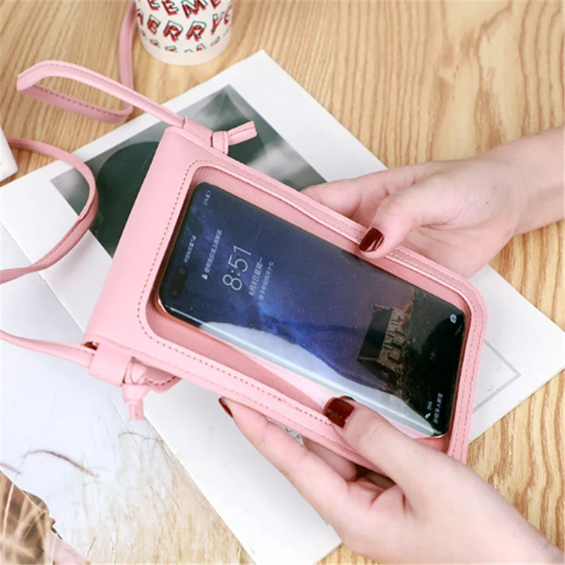 Women's crossbody bag.  Pu leather touch screen mobile wallet female