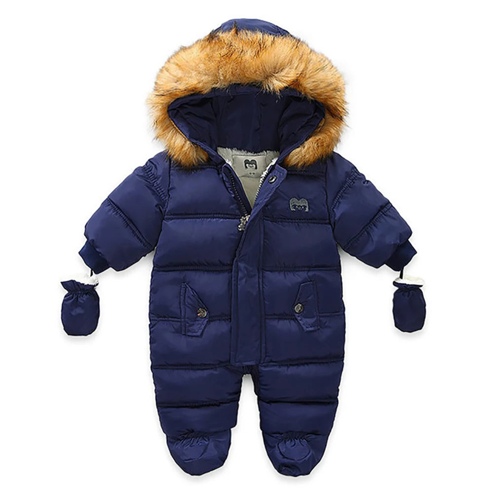 Winter  Set Baby Boy Girl  Down Jacket Coat Jumpsuit Snowsuit Kids Parka Real Fur Overalls Overcoat