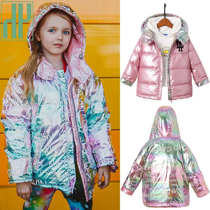 Children New Fashion Winter Jacket For Girls Warm Hooded Coat 90% Duck Down