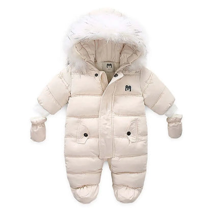 Winter  Set Baby Boy Girl  Down Jacket Coat Jumpsuit Snowsuit Kids Parka Real Fur Overalls Overcoat