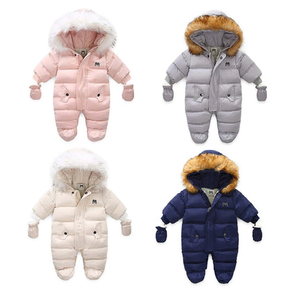 Winter  Set Baby Boy Girl  Down Jacket Coat Jumpsuit Snowsuit Kids Parka Real Fur Overalls Overcoat